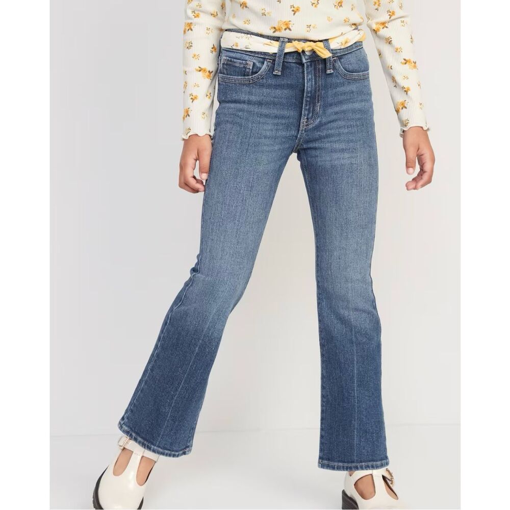 Old Navy Medium Wash Blue High Rise Flare Jeans Size 16 With Waist Adjuster - Picture 1 of 4